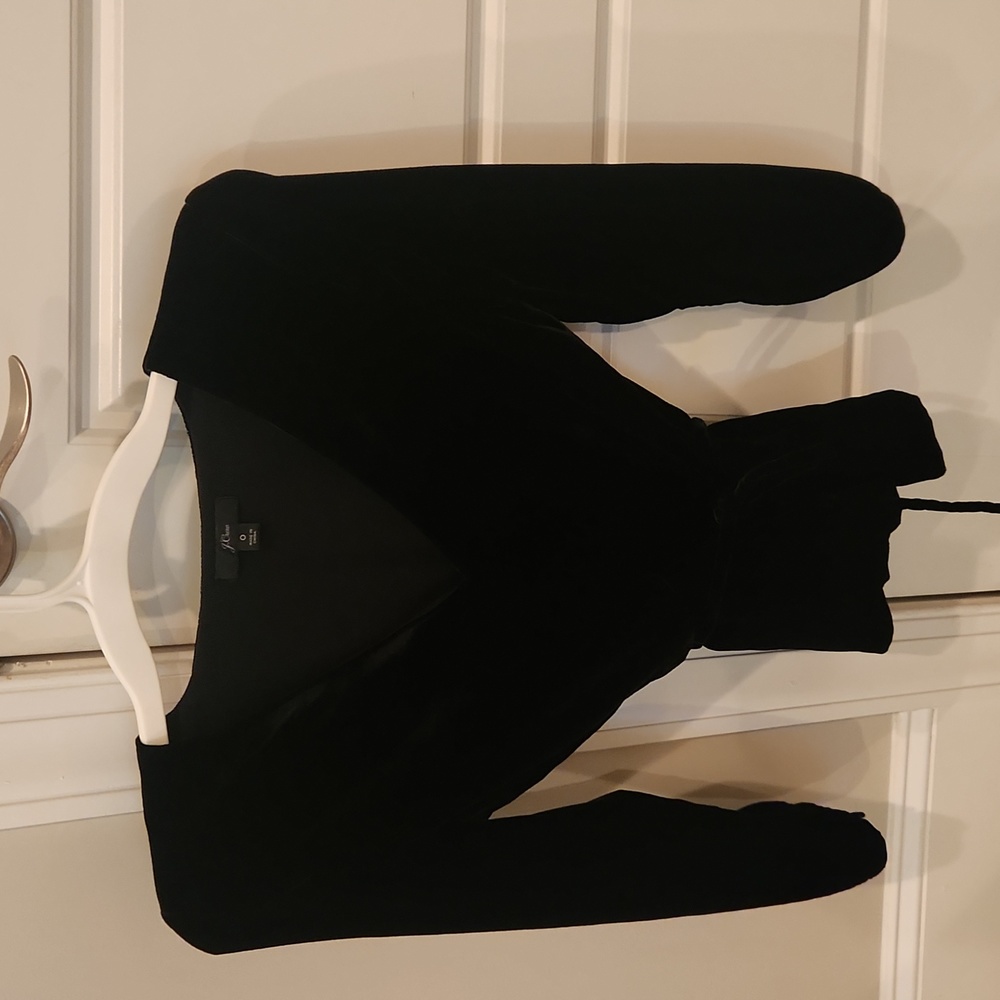 J Crew Shirt Womens Size 0 Black Drapey Velvet Faux Wrap Blouse Tie Waist